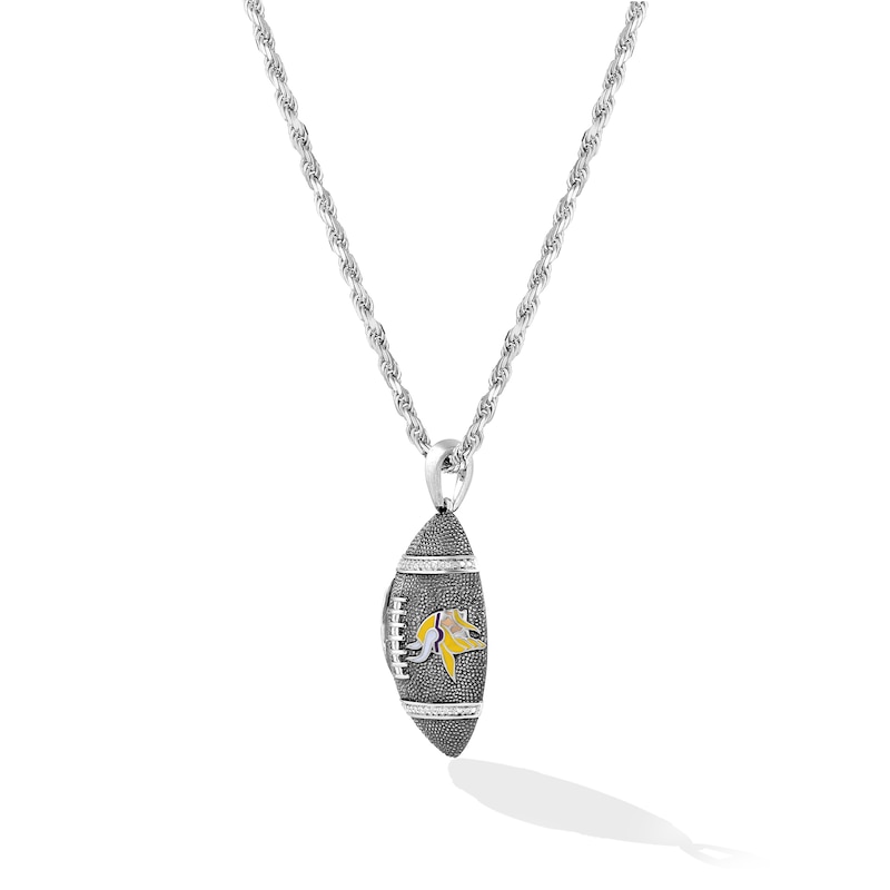 Main Image 3 of True Fans Minnesota Vikings 1/20 CT. T.W. Diamond Vertical Football Necklace in Sterling Silver