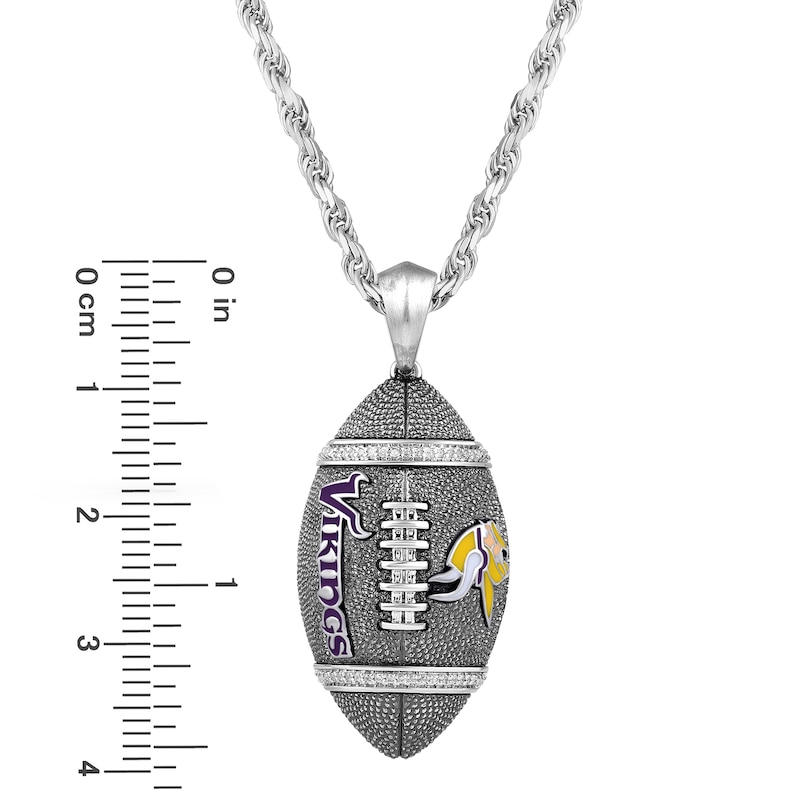 Main Image 4 of True Fans Minnesota Vikings 1/20 CT. T.W. Diamond Vertical Football Necklace in Sterling Silver