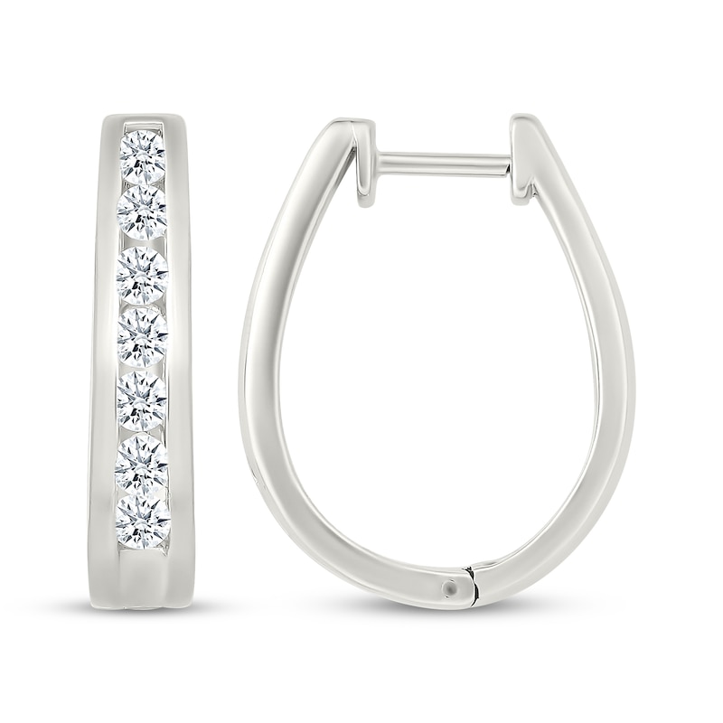 Main Image 3 of Lab-Grown Diamond Hoop Earrings 1 ct tw 10K White Gold