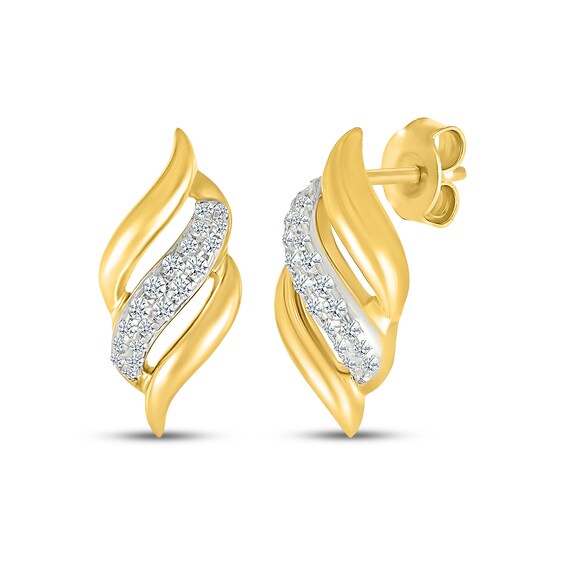 Diamond Flame-Shaped Stud Earrings 1/6 ct tw 10K Yellow Gold