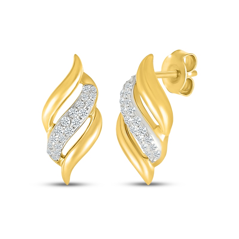 Main Image 1 of Diamond Flame-Shaped Stud Earrings 1/6 ct tw 10K Yellow Gold