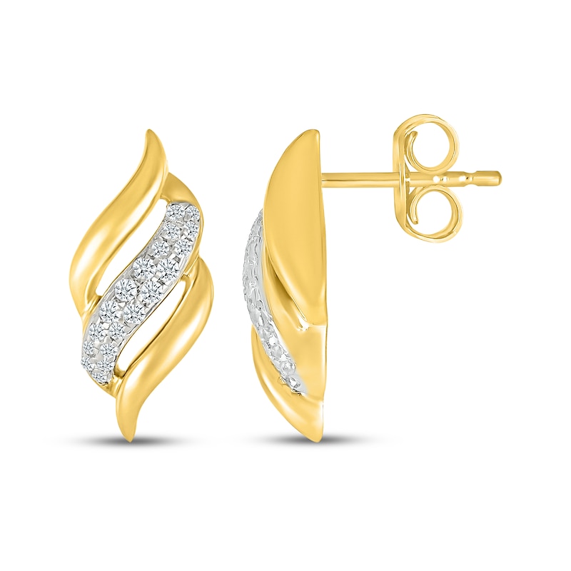 Main Image 3 of Diamond Flame-Shaped Stud Earrings 1/6 ct tw 10K Yellow Gold