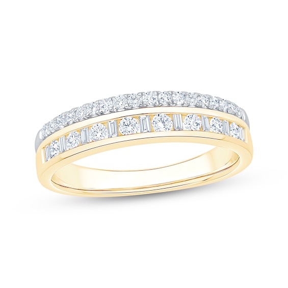 Now + Forever Baguette & Round-Cut Diamond Two-Row Anniversary Ring 3/8 ct tw 10K Two-Tone Gold