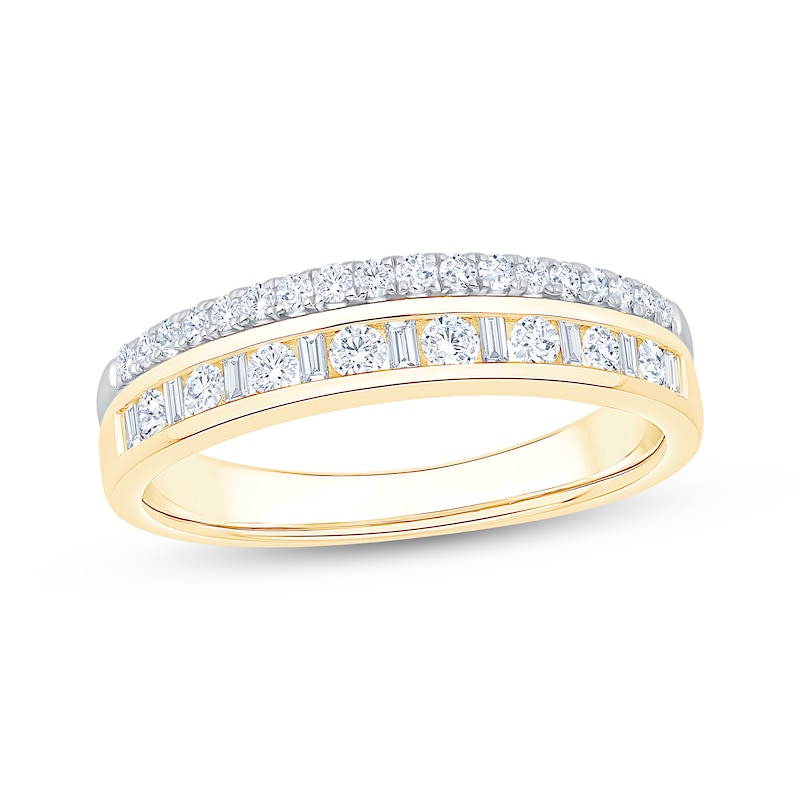 Main Image 1 of Now + Forever Baguette & Round-Cut Diamond Two-Row Anniversary Ring 3/8 ct tw 10K Two-Tone Gold