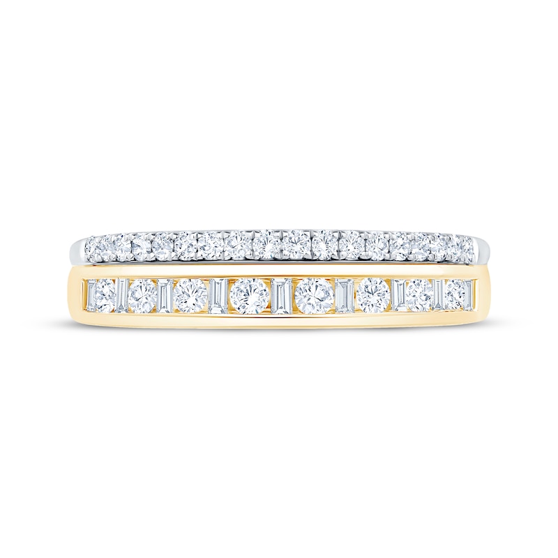 Main Image 3 of Now + Forever Baguette & Round-Cut Diamond Two-Row Anniversary Ring 3/8 ct tw 10K Two-Tone Gold