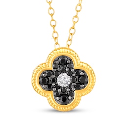 Black Spinel & White Lab-Created Sapphire Clover Necklace 10K Yellow Gold 18"