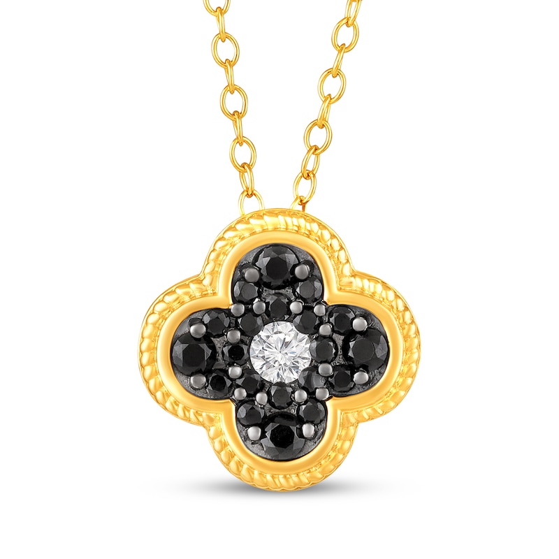 Main Image 1 of Black Spinel & White Lab-Created Sapphire Clover Necklace 10K Yellow Gold 18"