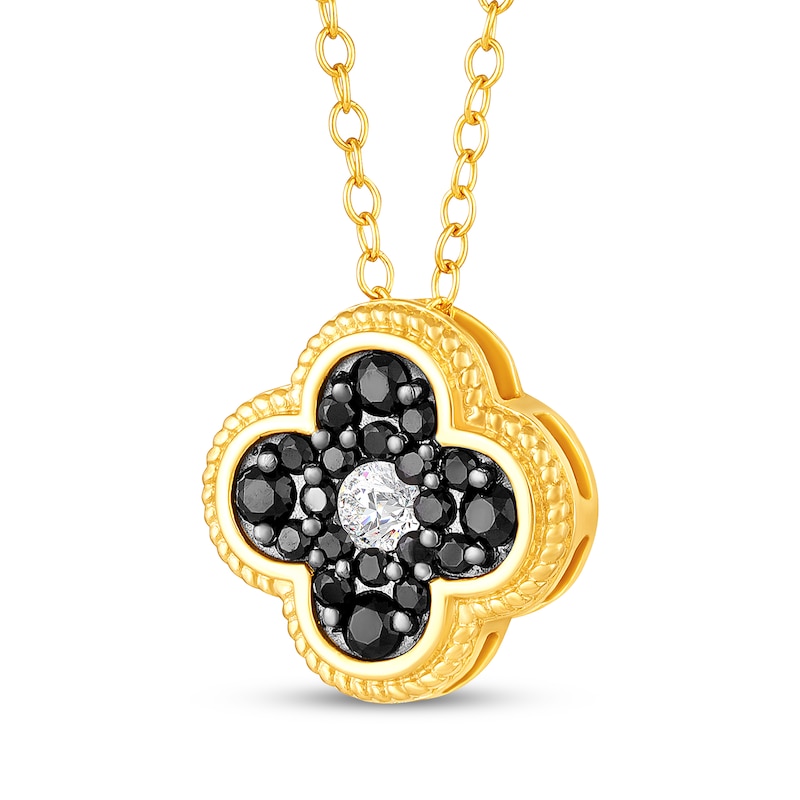 Main Image 2 of Black Spinel & White Lab-Created Sapphire Clover Necklace 10K Yellow Gold 18"