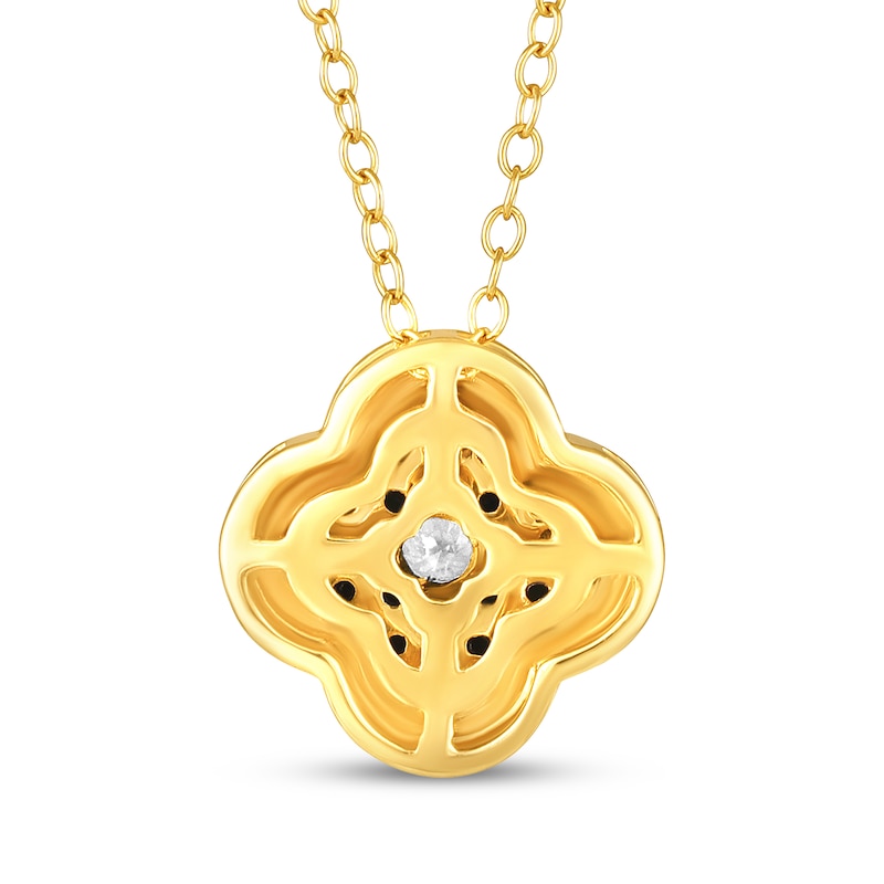 Main Image 3 of Black Spinel & White Lab-Created Sapphire Clover Necklace 10K Yellow Gold 18"