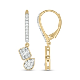 Baguette & Round-Cut Multi-Diamond Dangle Earrings 1/2 ct tw 10K Yellow Gold