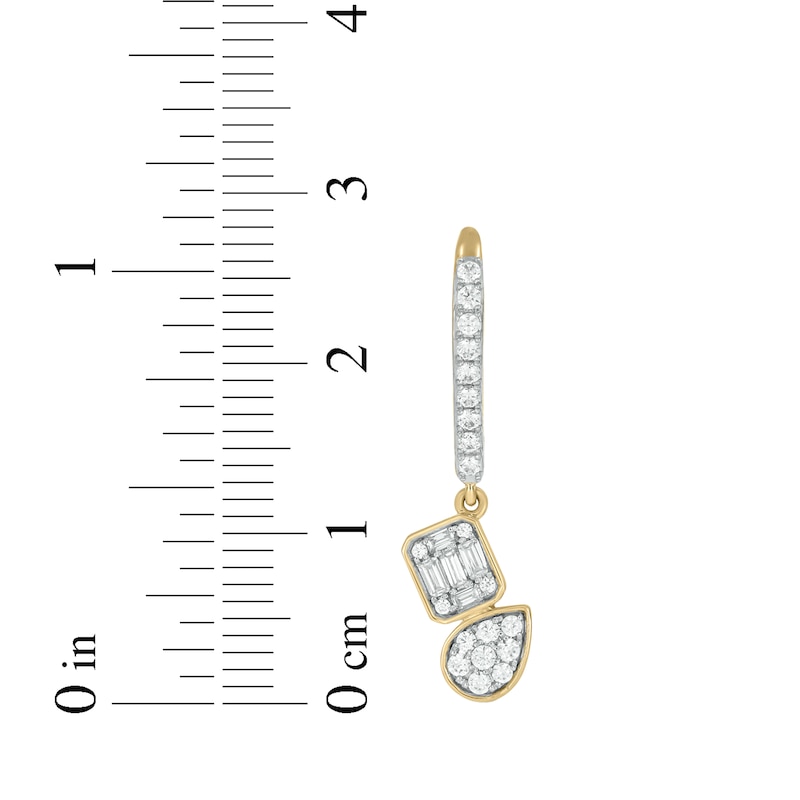 Main Image 3 of Baguette & Round-Cut Multi-Diamond Dangle Earrings 1/2 ct tw 10K Yellow Gold