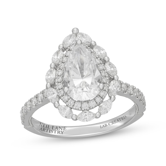 Neil Lane Artistry Pear-Shaped Lab-Grown Diamond Double Halo Engagement Ring 2-1/2 ct tw 14K White Gold