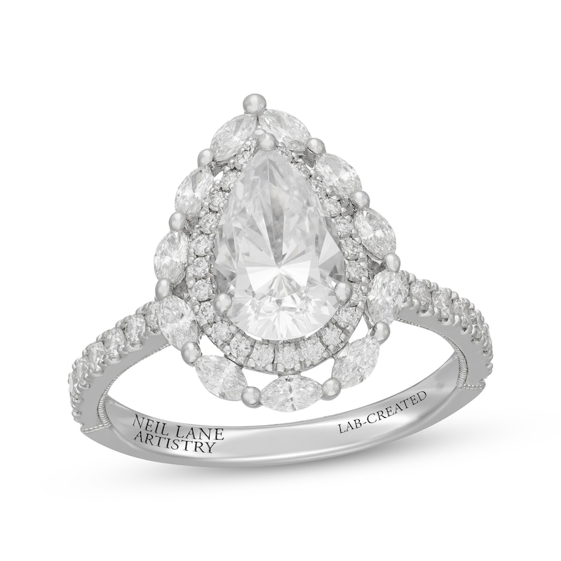 Main Image 1 of Neil Lane Artistry Pear-Shaped Lab-Grown Diamond Double Halo Engagement Ring 2-1/2 ct tw 14K White Gold