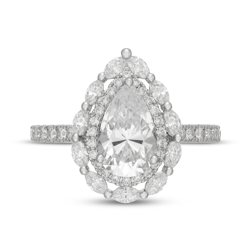 Main Image 3 of Neil Lane Artistry Pear-Shaped Lab-Grown Diamond Double Halo Engagement Ring 2-1/2 ct tw 14K White Gold