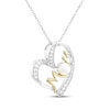 Thumbnail Image 2 of Cultured Pearl & White Lab-Created Sapphire "Mom" Heart Necklace Sterling Silver & 10K Yellow Gold 18"