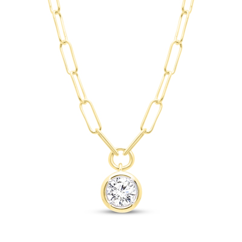 Main Image 1 of STUDIO BY KAY Lab-Grown Diamonds Round-Cut Solitaire Necklace 1 ct tw 24K Yellow Gold Vermeil Sterling Silver 18" (F/SI2)