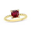 Thumbnail Image 1 of Cushion-Cut Lab-Created Ruby & Diamond Accent Ring 10K Yellow Gold