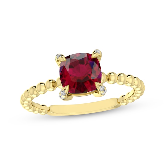 Cushion-Cut Lab-Created Ruby & Diamond Accent Ring 10K Yellow Gold