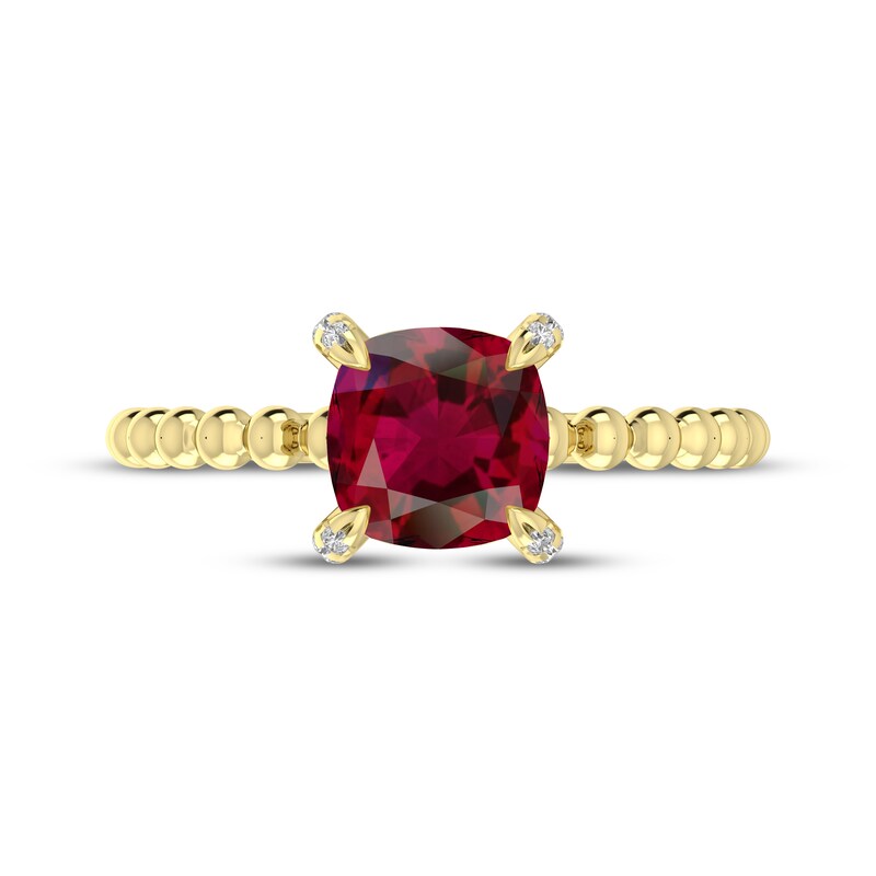 Main Image 3 of Cushion-Cut Lab-Created Ruby & Diamond Accent Ring 10K Yellow Gold