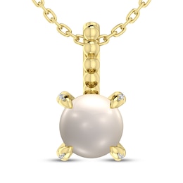 Cultured Pearl & Diamond Accent Necklace 10K Yellow Gold 18"