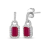 Thumbnail Image 1 of Octagon-Cut Lab-Created Ruby & White Lab-Created Sapphire Halo Drop Earrings Sterling Silver