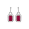 Thumbnail Image 2 of Octagon-Cut Lab-Created Ruby & White Lab-Created Sapphire Halo Drop Earrings Sterling Silver