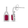 Thumbnail Image 3 of Octagon-Cut Lab-Created Ruby & White Lab-Created Sapphire Halo Drop Earrings Sterling Silver