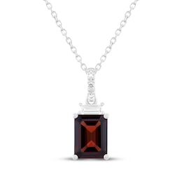 Emerald-Cut Garnet & White Lab-Created Sapphire Necklace Sterling Silver 18"