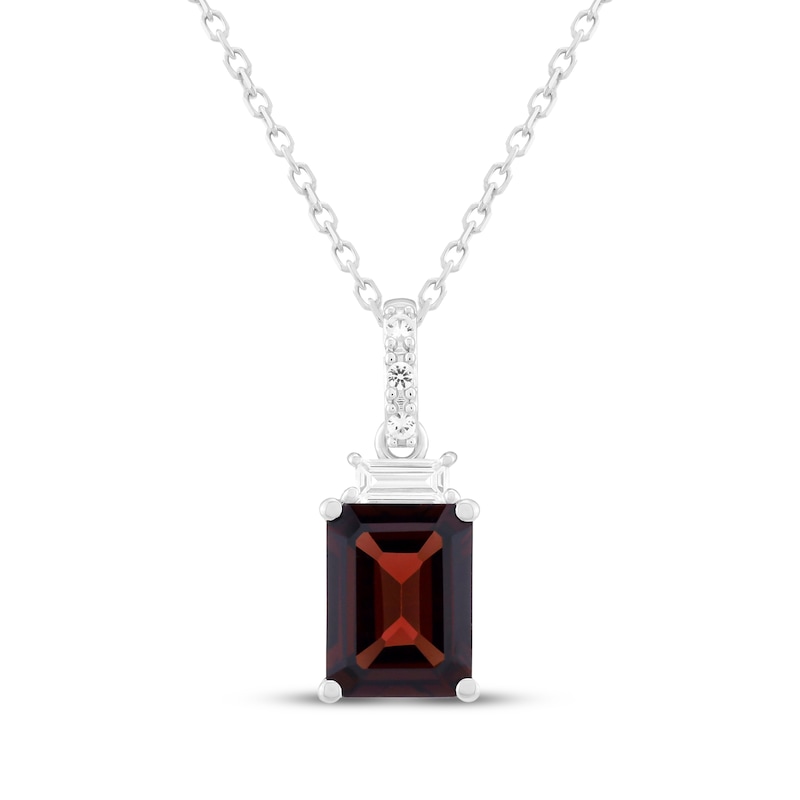 Main Image 1 of Emerald-Cut Garnet & White Lab-Created Sapphire Necklace Sterling Silver 18"