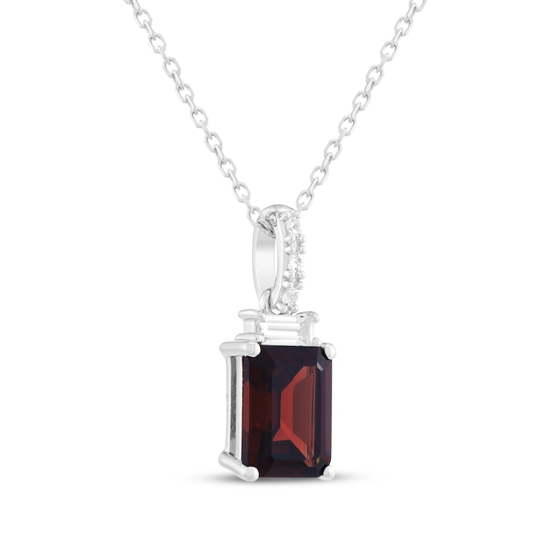 Main Image 2 of Emerald-Cut Garnet & White Lab-Created Sapphire Necklace Sterling Silver 18"