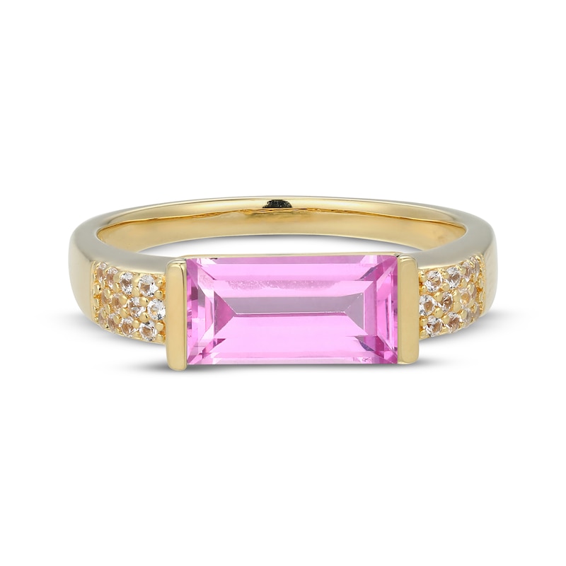 Main Image 3 of STUDIO BY KAY Baguette-Cut Pink Lab-Created Sapphire & White Lab-Created Sapphire Ring 24K Yellow Gold Vermeil Sterling Silver