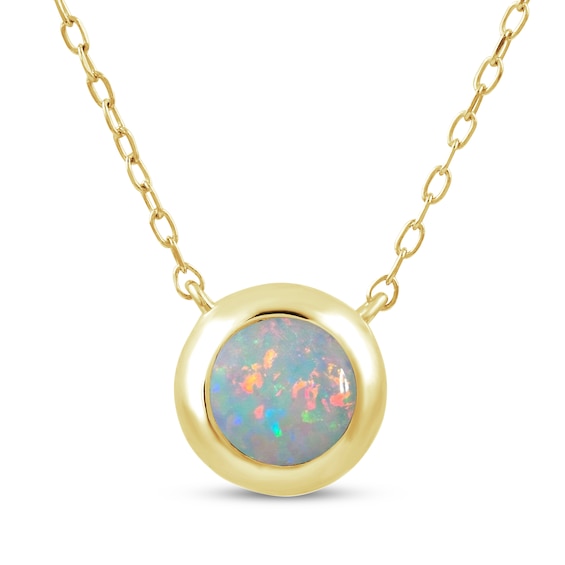 STUDIO BY KAY Lab-Created Opal Bezel-Set Solitaire Necklace 24K Yellow Gold Vermeil Sterling Silver 18"