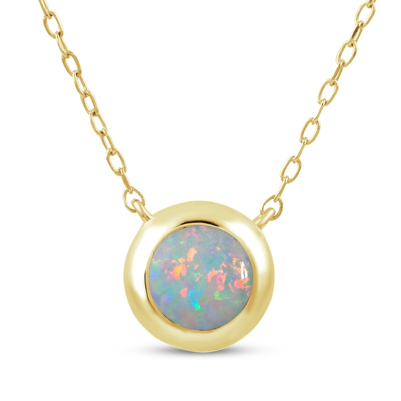 Main Image 1 of STUDIO BY KAY Lab-Created Opal Bezel-Set Solitaire Necklace 24K Yellow Gold Vermeil Sterling Silver 18"
