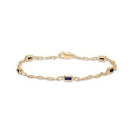 STUDIO BY KAY Baguette-Cut Blue Lab-Created Sapphire Station Bracelet 24K Yellow Gold Vermeil Sterling Silver 7.5"
