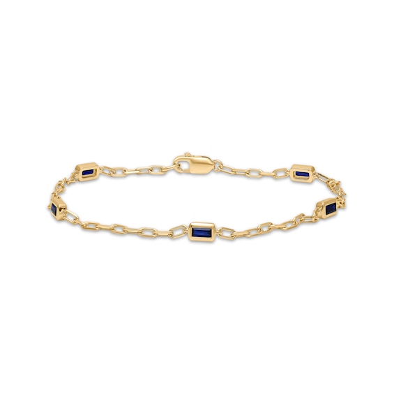 STUDIO BY KAY Baguette-Cut Blue Lab-Created Sapphire Station Bracelet 24K Yellow Gold Vermeil Sterling Silver 7.5"