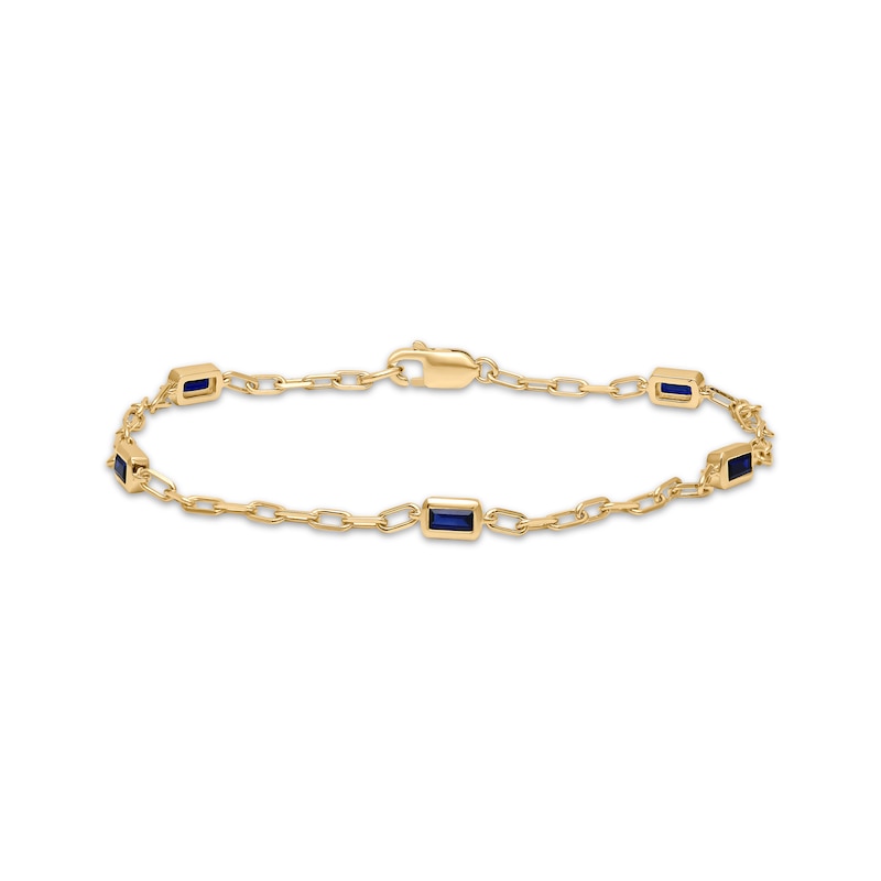 Main Image 1 of STUDIO BY KAY Baguette-Cut Blue Lab-Created Sapphire Station Bracelet 24K Yellow Gold Vermeil Sterling Silver 7.5"