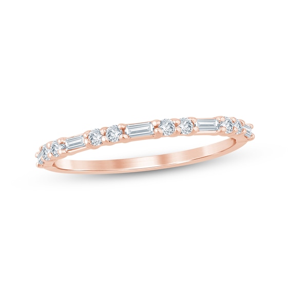 Lab-Grown Diamonds Round & Baguette-Cut Anniversary Ring 1/3 ct tw 10K Rose Gold