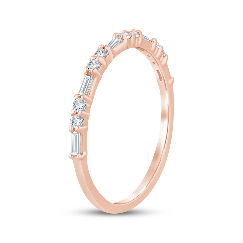 Main Image 2 of Lab-Grown Diamonds Round & Baguette-Cut Anniversary Ring 1/3 ct tw 10K Rose Gold