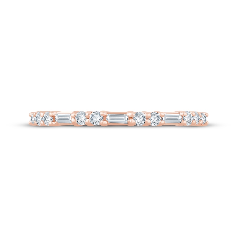 Main Image 3 of Lab-Grown Diamonds Round & Baguette-Cut Anniversary Ring 1/3 ct tw 10K Rose Gold