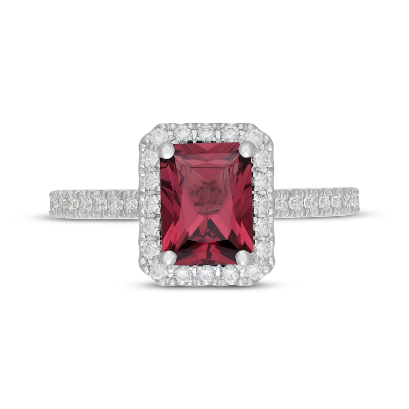 Main Image 3 of Neil Lane Radiant-Cut Rhodolite Garnet & Diamond Halo Engagement Ring 1/2 ct tw 14K White Gold