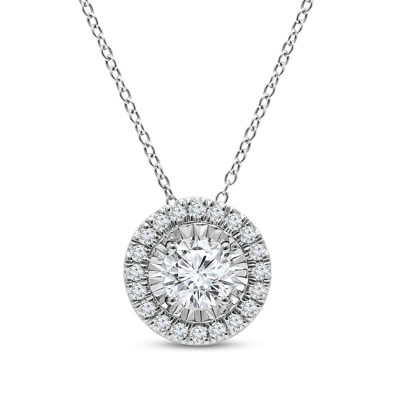 Main Image 1 of Radiant Reflections Diamond Halo Necklace 1/2 ct tw 10K White Gold (I/I2)