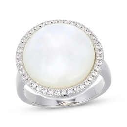 STUDIO BY KAY Mother-of-Pearl & White Lab-Created Sapphire Halo Ring Sterling Silver