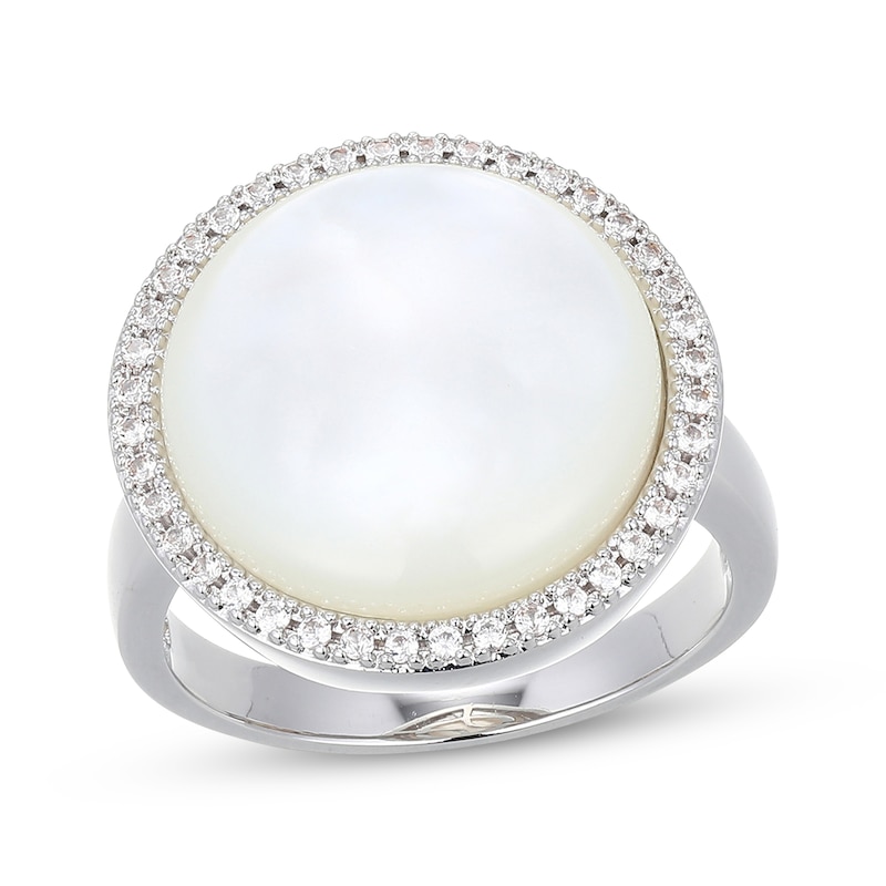 Main Image 1 of STUDIO BY KAY Mother-of-Pearl & White Lab-Created Sapphire Halo Ring Sterling Silver