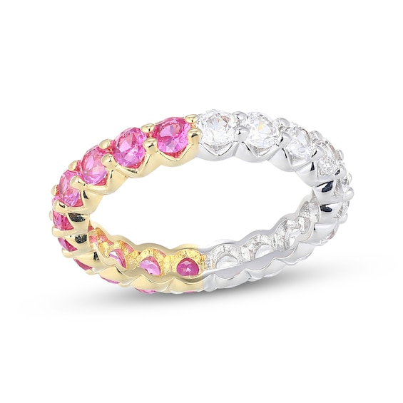 STUDIO BY KAY Pink & White Lab-Created Sapphire Half-and-Half Eternity Ring 24K Yellow Gold Vermeil Sterling Silver