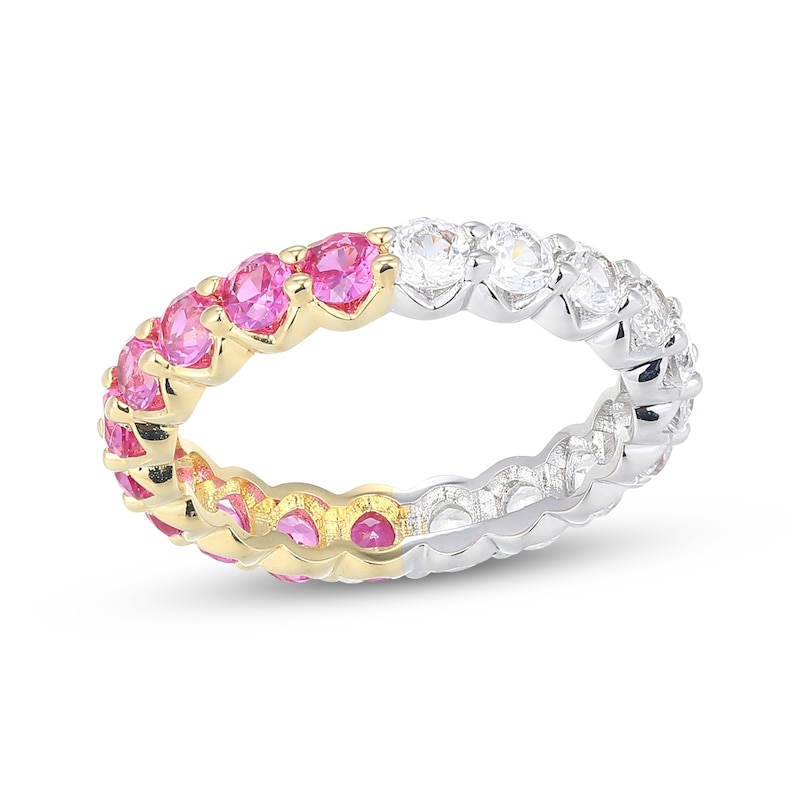Main Image 1 of STUDIO BY KAY Pink & White Lab-Created Sapphire Half-and-Half Eternity Ring 24K Yellow Gold Vermeil Sterling Silver