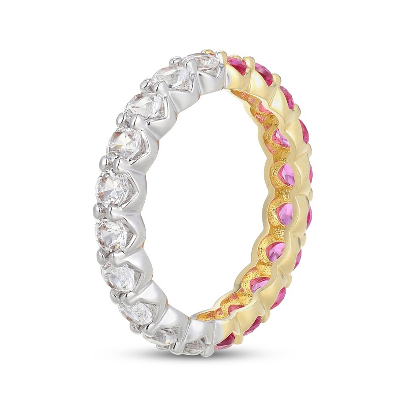 Main Image 3 of STUDIO BY KAY Pink & White Lab-Created Sapphire Half-and-Half Eternity Ring 24K Yellow Gold Vermeil Sterling Silver