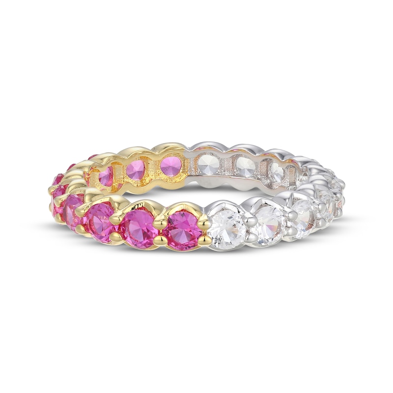 Main Image 4 of STUDIO BY KAY Pink & White Lab-Created Sapphire Half-and-Half Eternity Ring 24K Yellow Gold Vermeil Sterling Silver