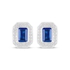 Thumbnail Image 2 of Octagon-Cut Blue Lab-Created Sapphire & White Lab-Created Sapphire Halo Stud Earrings Sterling Silver