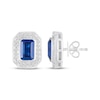 Thumbnail Image 3 of Octagon-Cut Blue Lab-Created Sapphire & White Lab-Created Sapphire Halo Stud Earrings Sterling Silver