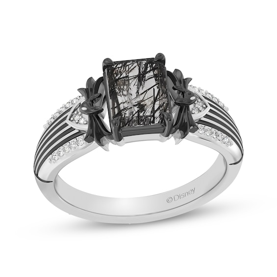 Disney Treasures The Nightmare Before Christmas Octagon-Cut Black Quartz & Diamond Ring 1/20 ct tw Sterling Silver